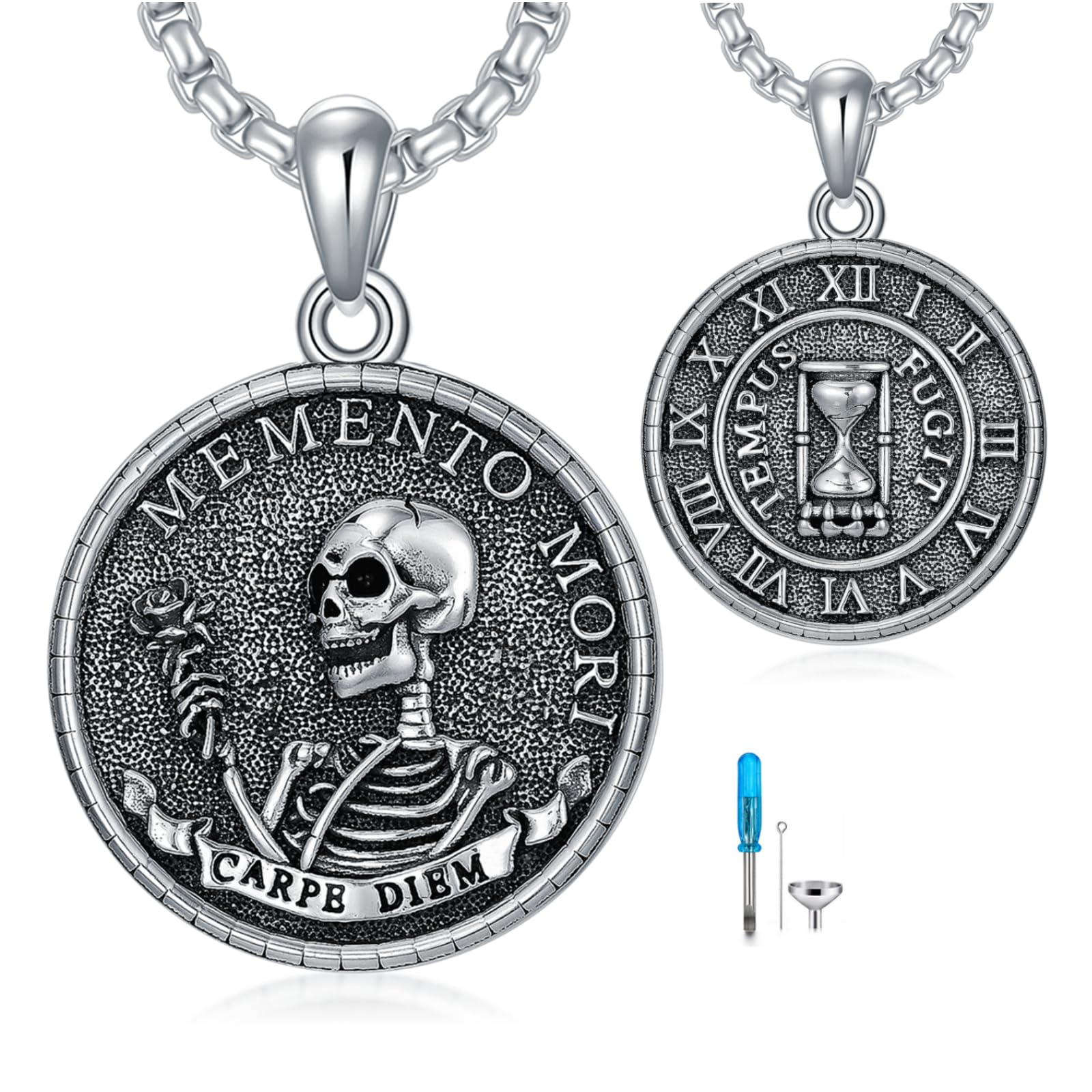 Sterling Silver Memento Mori& Gothic Skull Urn Necklace For Ashes ...