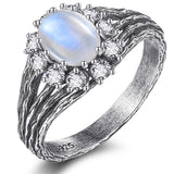 Sterling Silver Moss Agate Moonstone Branch Engagement Wedding Promise Ring  for Her