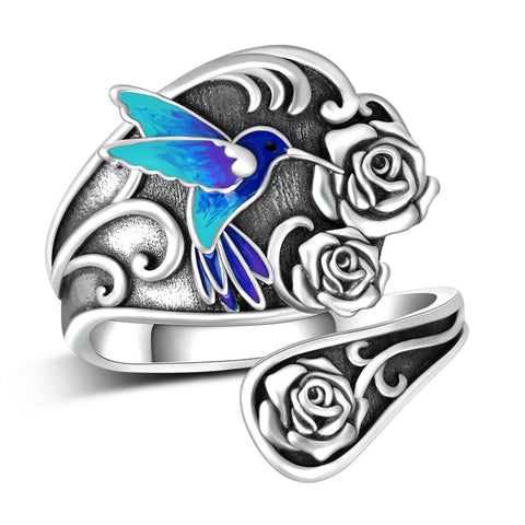 Sterling Silver Hummingbird Butterfly Bee Red Cardinal Pink Flamingo Adjustable Spoon Ring