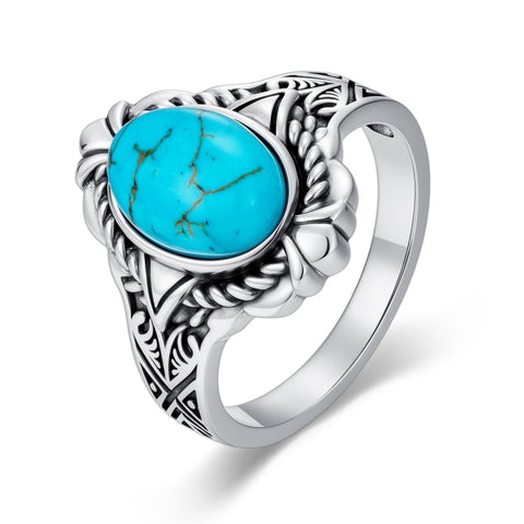 14K Gold Plated Turquoise Ring Western Jewelry Anniversary Birthday Gift for Women
