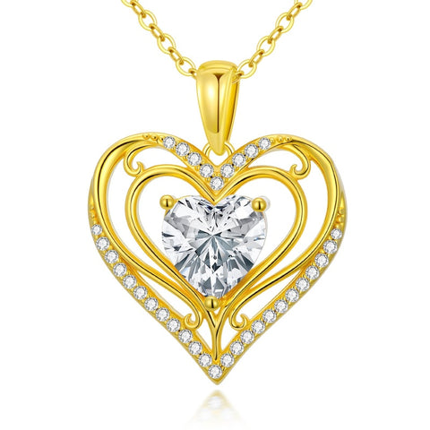 Heart Rose Pendant Necklace for Women  14K Gold Plated Mothers Day  Anniversary Birthday Gift