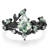 Sterling Silver 10K 14K 18K Gold 2CT Moss Agate Vine Leaf Women's Bridal Ring Sets for Wedding Engagement
