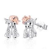Highland Cow Stud Earrings 925 Sterling Silver Cute Animal Earrings Scottish Animal Jewelry Gift for Daughter Granddaughter Women Girls