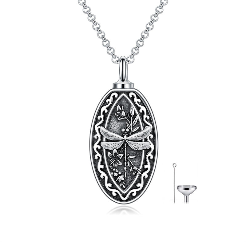 Sterling Silver Personalized  Engraved Dragonfly Urn Necklaces for Ashes