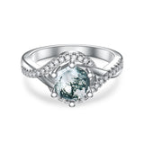 1ct Natural Moss Agate Ring Sterling Silver Green Moss Agate Engagement Ring Wedding Ring Set Jewelry Gift for Women
