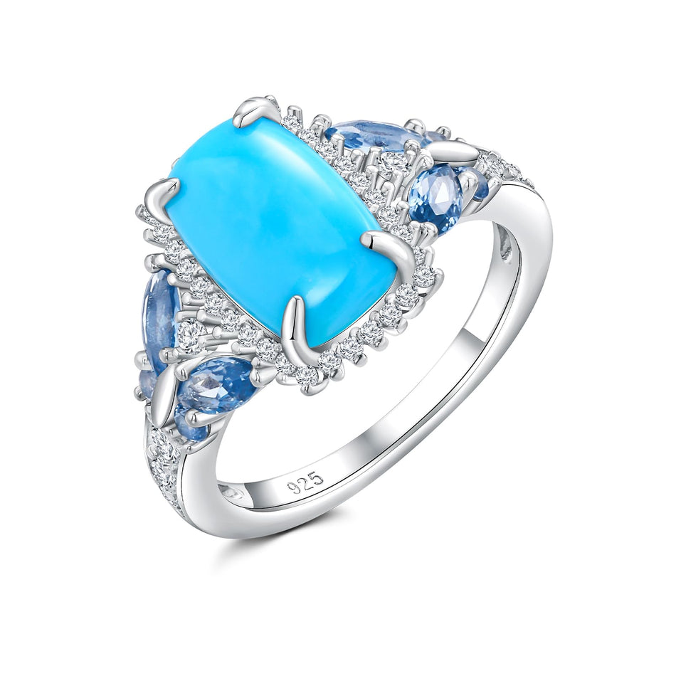 Sterling Silver Cushion Marquise Pear Round Oval Cut Turquoise Engagement Ring for Women