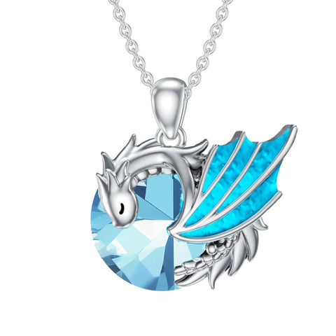 Sterling Silver 10K 14K 18K Gold Birthstone Wyvern Dragon Pendant Necklace
