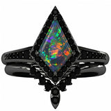 Sterling Silver 10K  14K  18K  Gold Personalized Engraved Black Opal Engagement Wedding Promise Ring for Her