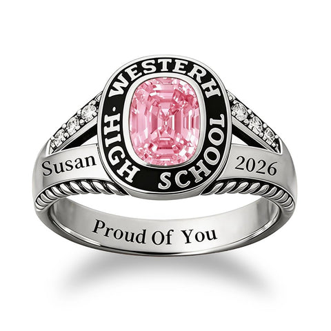 Sterling Silver Customizable Birthstone Engraved 2026 High School College Graduation Class Ring