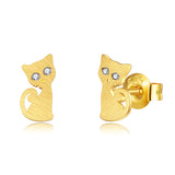 14k Gold Dainty Stud Earrings Cat Earring for Girls