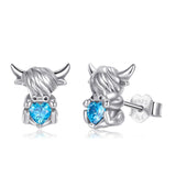 Highland Cow Stud Earrings 925 Sterling Silver Cute Animal Earrings Scottish Animal Jewelry Gift for Daughter Granddaughter Women Girls