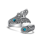 Sterling Silver Turquoise Butterfly Open Adjustable Spoon Ring
