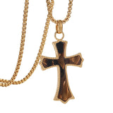 14K Gold Plated Wooden Abalone Shell Cross Pendant Necklacefor Men