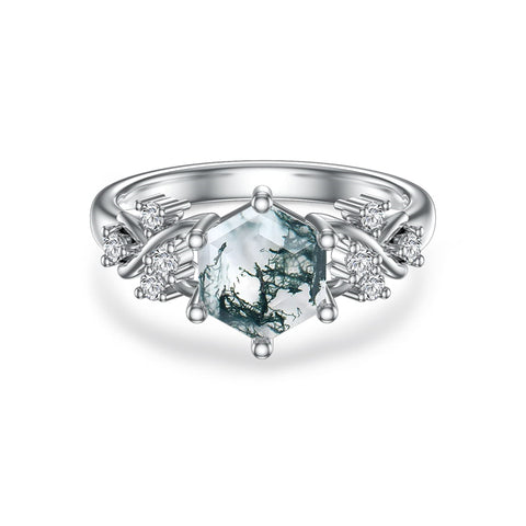 Sterling Silver 1ct Natural Moss Agate Engagement Ring