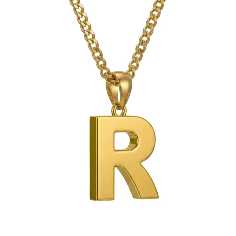 Initial Pendant Necklace 14K Gold Plated with Cuban Chain