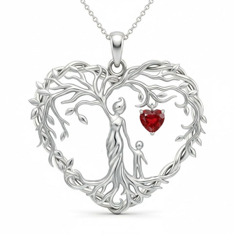 Sterling Silver Heart Pendant Birthstone Tree of Life Mother Child Family Necklace