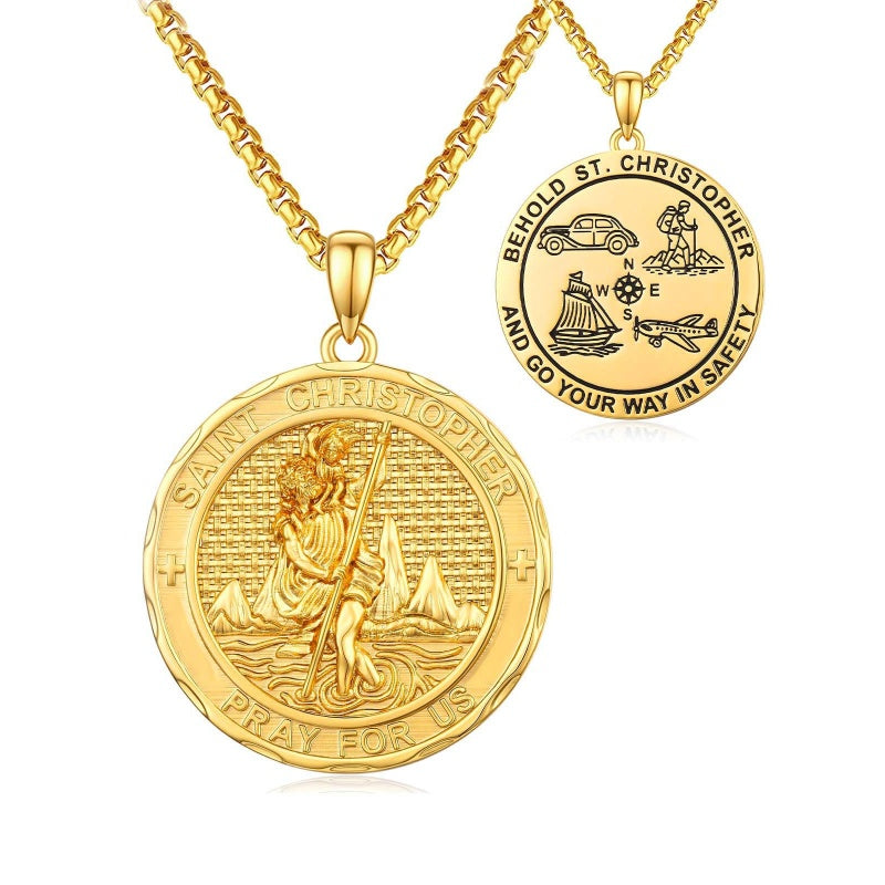Christian Religious Medal Amulet 14K Gold Plated Pendant  Necklace