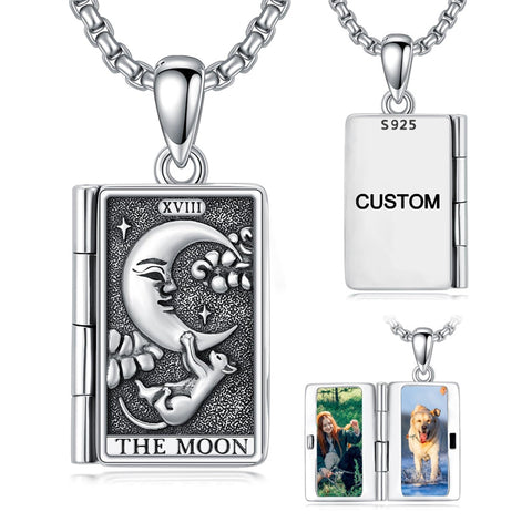 Sterling Silver Sun Moon Lovers Tarot Card Photo Locket Necklace