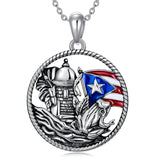 Puerto Rico Necklace 925 Sterling Silver Puerto Rico Flag Pendant Gifts for Men Women Puerto Ricans