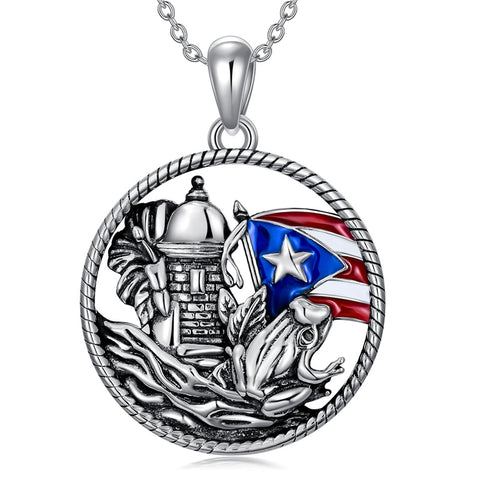 Sterling Silver Butterfly Frog Tree of Life Puerto Rico Flag Pendant Necklace