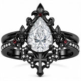 Sterling Silver 10K 14K 18K Gold Moissanite Gothic Black  Engagement Wedding Ring  for Women Halloween Gift