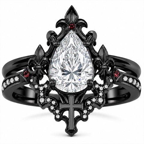 Sterling Silver 10K 14K 18K Gold Moissanite Gothic Black  Engagement Wedding Ring  for Women Halloween Gift