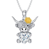 14K Gold Heart Birthstone Highland Cow Pendant Necklace