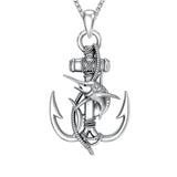 Sterling Silver Earth Swordfish Trident Compass Anchor Pendant Necklace