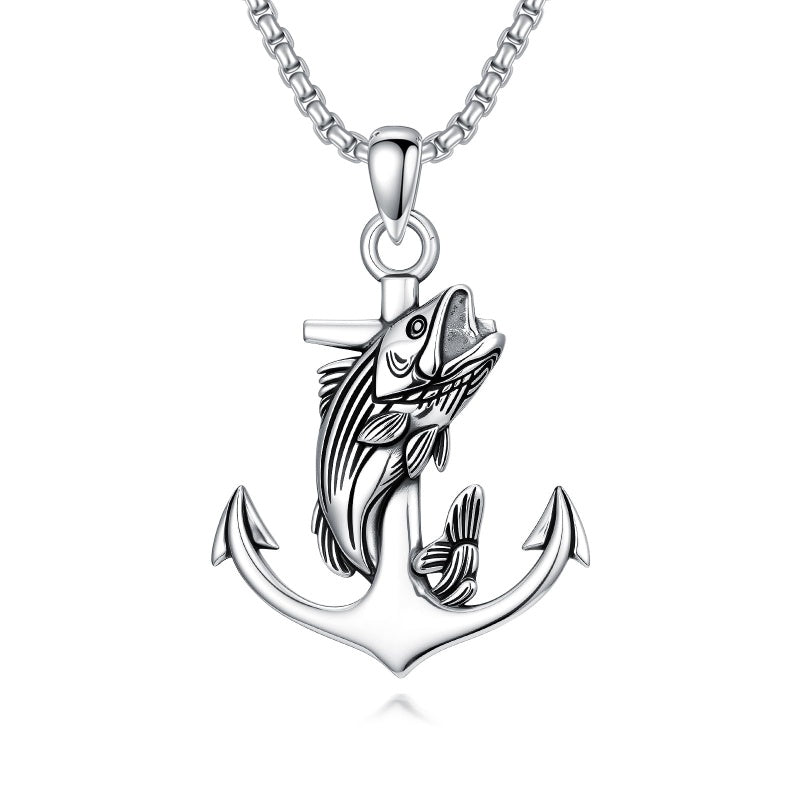 Sterling Silver Deer Bass Fish Wild Duck Fish Hook Pendant Necklace Hunting Jewelry Gifts for Men