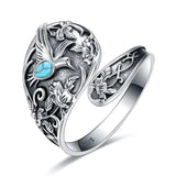 Sterling Silver Turquoise Vintage Adjustable Sunflower Dragonfly Butterfly Feather Tree of Life Spoon Ring