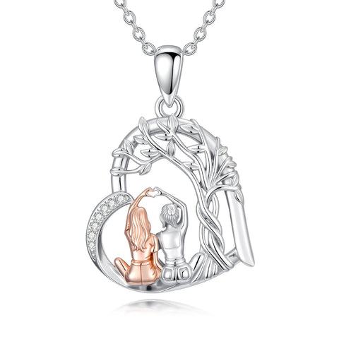 Sterling Silver Tree of Life Father Daughter Sister Pendant Necklace for Women Christmas Gift