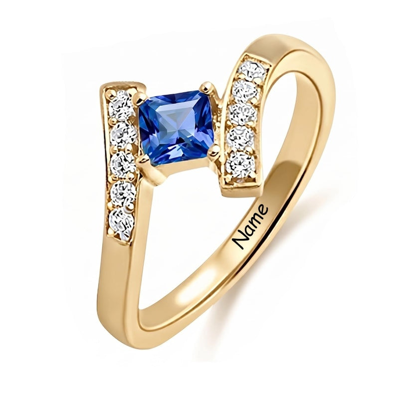 10K 14K 18K Gold Square Shaped Personalized 1-5 Birthstone  Family Mother's Ring Anniversary Ring for Women