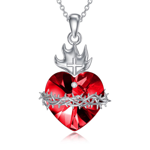 Sterling Silver Sacred Heart of Jesus Pendant Necklace