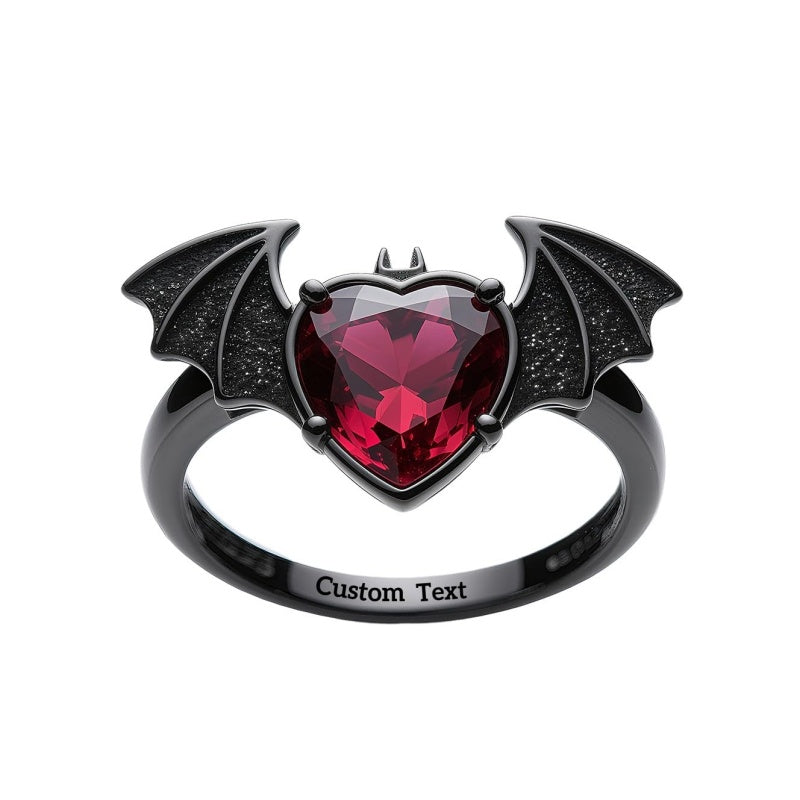 Sterling Silver Personalized Birthstone Punk Skull Bat Snake Ring Goth Jewelry for Halloween Birthday