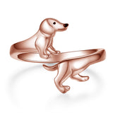 Sterling Silver  Dachshund Dog Adjustable Ring Gifts for Women Dog Lovers