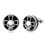 Sterling Silver Black Onyx Tree of Life Ankh Cross Skull Valknu Viking Stud Earrings