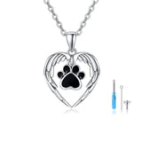 Paw Print Urn Necklace for Ashes S925 Sterling Silver Angel Wings Urn Necklace Pet Cremation Jewelry for Women