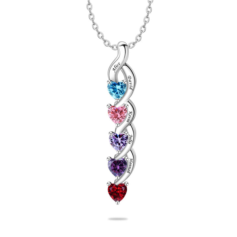 Copper Sterling Silver Personalized 1-6 Simulated Birthstones Mother's Name Heart Pendant Necklace
