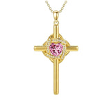 10K 14K 18K Gold Birthstone Cross Pendant Necklace Christian Jewelry