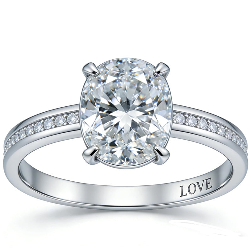 Sterling Silver 10K 14K 18K Gold Personalized Engraved Moissanite Wedding Engagement Promise Band Ring