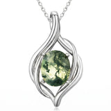 14K Gold Plated Moss Agate Pendant Necklace Boho Jewelry for Women