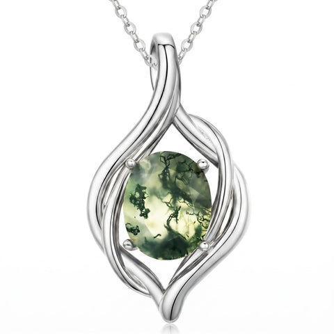 14K Gold Plated Moss Agate Pendant Necklace Boho Jewelry for Women