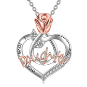 Love You Daughter Necklace 925 Sterling Silver Love Heart Pendant Necklace for Daughter