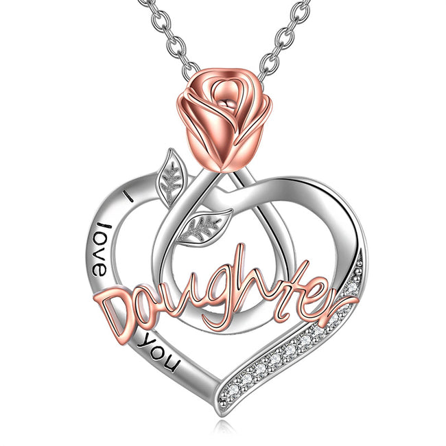 Love You Daughter Necklace 925 Sterling Silver Love Heart Pendant Necklace for Daughter