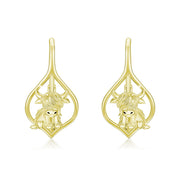 10K 14K 18K Solid Gold Highland Cow Leverback Earrings
