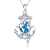 Sterling Silver Earth Swordfish Trident Compass Anchor Pendant Necklace