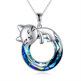 Sterling Silver Moonstone Pearl Rose Quartz Crystal Cat Pendant Necklace