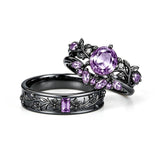 Sterling Silver 10K 14K 18K Gold Purple Gemstone Amethyst  Rings Set Couple Promise Rings Wedding Anniversary Rings