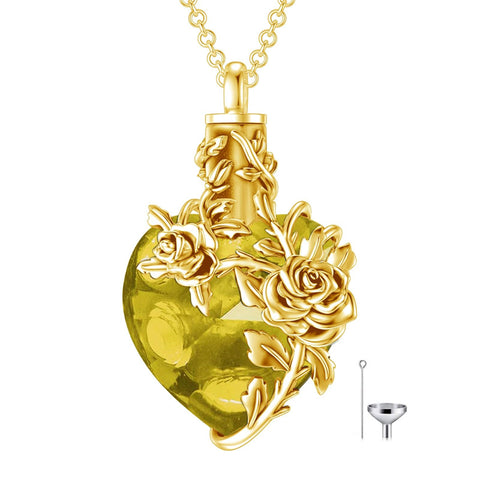 Sterling Silver Heart Crystal Rose Urn Necklaces for Ashes for Women