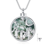 Mountain Range Moss Agate Crystal Cremation Jewelry for AshesSterling Sivler Abalone Shell Crystal Urns for Human Ashes Pendant Necklace